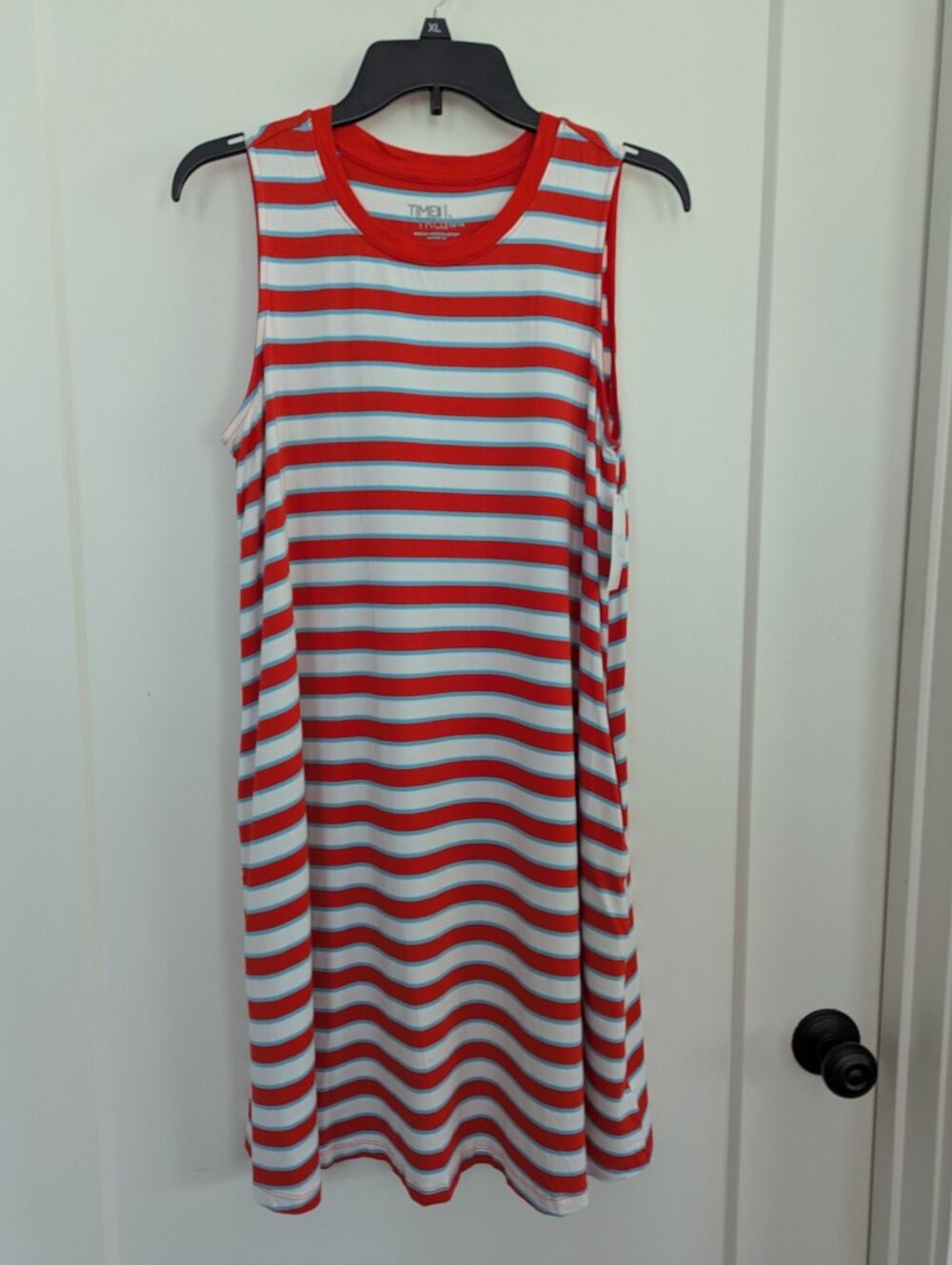 Time And Tru Womens L Red White Blue Sleeveless Swing Dress Above Knee
